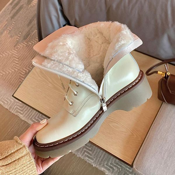 boots lace-up genuine leather motorcycle women thick bottom round toe shoes heels winter warm lambswool ankle, Black 
boots lace-up genuine leather motorcycle women thick bottom round toe shoes heels winter warm lambswool ankle, Black