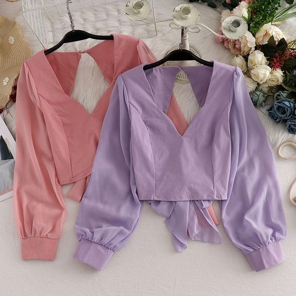 women's blouses & shirts spring and summer shirts, korean style waist tie halter , versatile v-neck stitching lantern sleeve shirt gx23, White
women's blouses & shirts spring and summer shirts, korean style waist tie halter , versatile v-neck stitching lantern sleeve shirt gx23, White