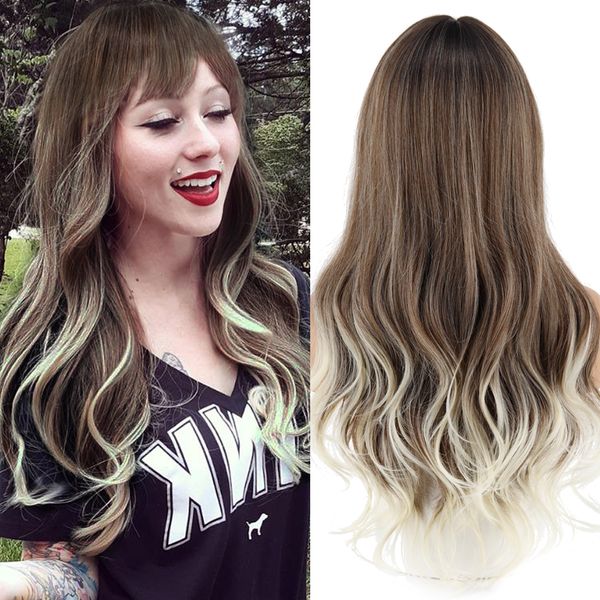 long brown blonde ombre wavy synthetic wigs with bangs natural hair wigs for women heat resistant daily cosplay wigfactory direct, Black
long brown blonde ombre wavy synthetic wigs with bangs natural hair wigs for women heat resistant daily cosplay wigfactory direct, Black