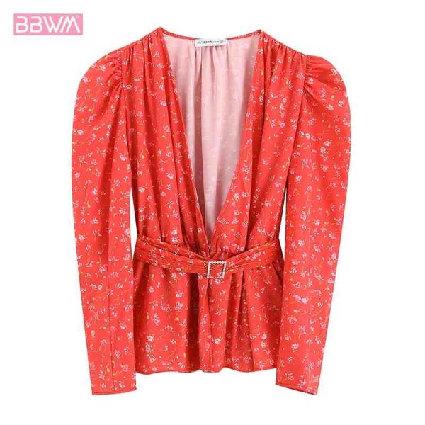 long sleeved v-neck belt with red floral harajuku women's shirt waist thin flower print autumn female shirt 210507, White
long sleeved v-neck belt with red floral harajuku women's shirt waist thin flower print autumn female shirt 210507, White