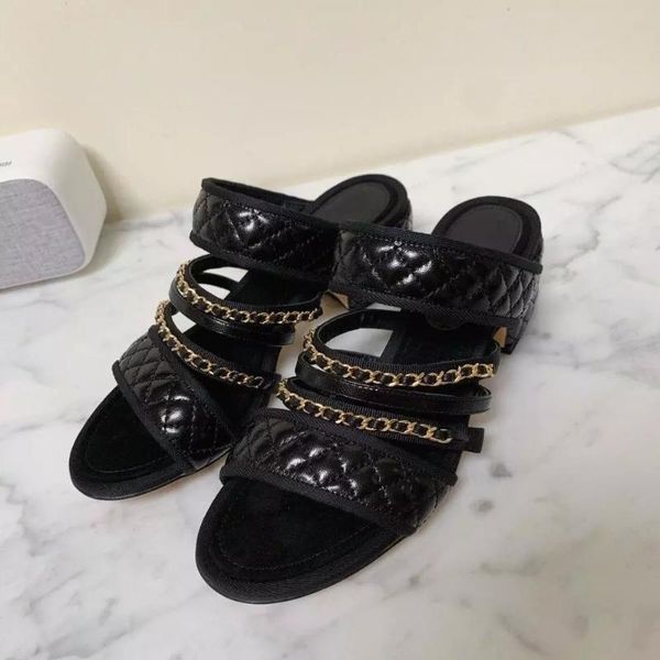 shoes women summer unique slides sandals genuine leather comfortable square heel slippers chain decor runway woman, Black
shoes women summer unique slides sandals genuine leather comfortable square heel slippers chain decor runway woman, Black