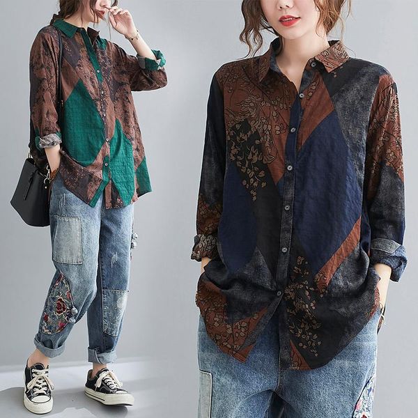 women's blouses & shirts 2021 spring style korean retro printed shirt women loose large size temperament long-sleeved single breasted f, White
women's blouses & shirts 2021 spring style korean retro printed shirt women loose large size temperament long-sleeved single breasted f, White