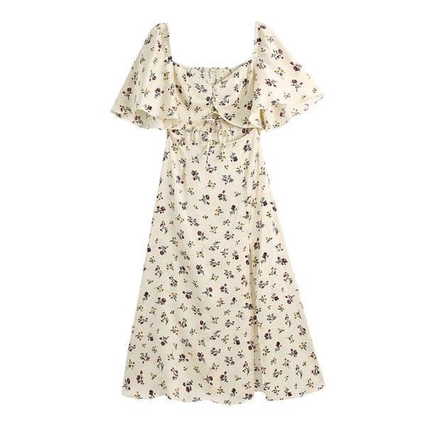 floral print short sleeve women dresses summer square collar draw string lady chic side split girl 210430, Black;gray
floral print short sleeve women dresses summer square collar draw string lady chic side split girl 210430, Black;gray