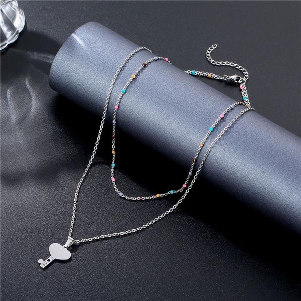 pendant necklaces ins heart-shaped key necklace stainless steel ladies clavicle chain double love wholesale, Silver
pendant necklaces ins heart-shaped key necklace stainless steel ladies clavicle chain double love wholesale, Silver