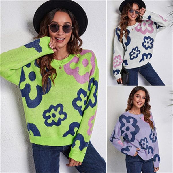 women's sweaters spring autumn fashion style short round neck long sleeve loose flower color matching drop shoulder knitted sweater fem, White;black
women's sweaters spring autumn fashion style short round neck long sleeve loose flower color matching drop shoulder knitted sweater fem, White;black