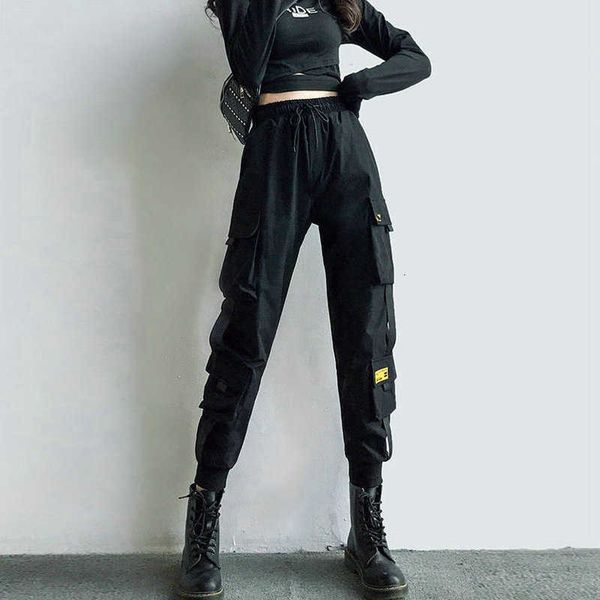 women's pants & capris cargo black ribbon pocket jogger elastic waist high streetwear harajuku pant punk females trousers harem qs80 y0, Black;white
women's pants & capris cargo black ribbon pocket jogger elastic waist high streetwear harajuku pant punk females trousers harem qs80 y0, Black;white