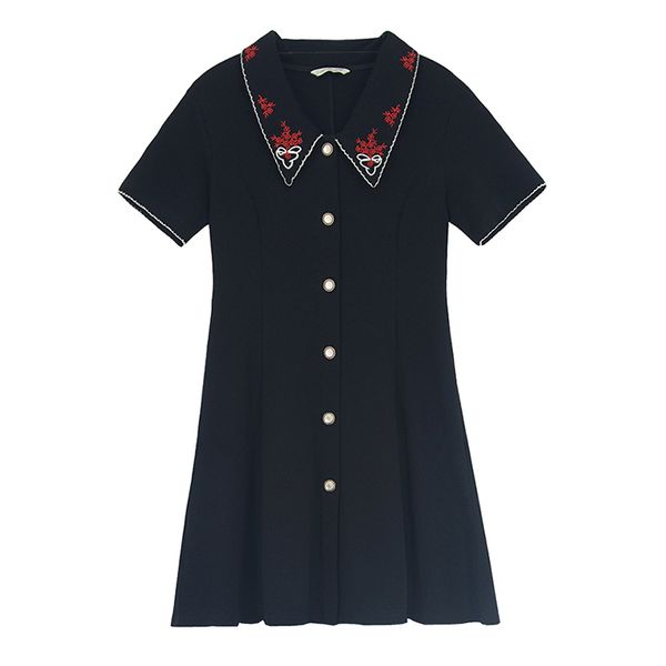 women vintage black embroidery peter pan collar short sleeve button empire a-line mini dress summer d2679 210514, Black;gray
women vintage black embroidery peter pan collar short sleeve button empire a-line mini dress summer d2679 210514, Black;gray