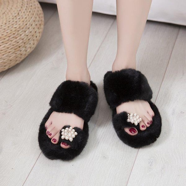pearl flower buckle fur slippers women clip toe furry slides cozy plush home flipflop female mules warm winter big size, Black
pearl flower buckle fur slippers women clip toe furry slides cozy plush home flipflop female mules warm winter big size, Black