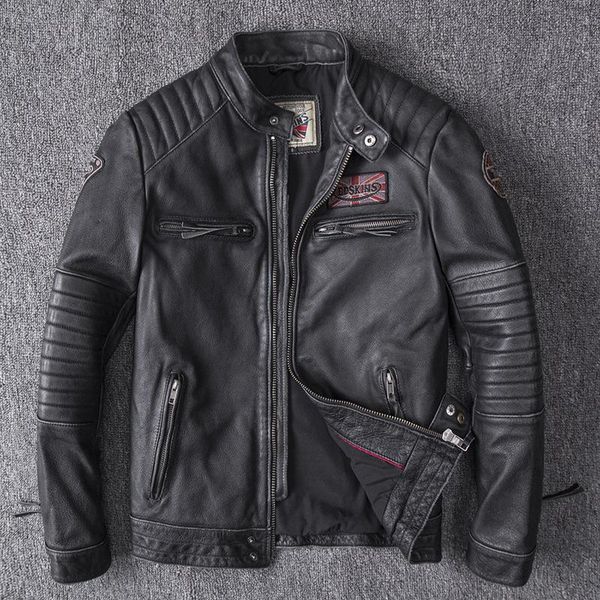 men's leather & faux stand collar short first layer pure cowhide coat motorcycle suit riding retro old men, Black
men's leather & faux stand collar short first layer pure cowhide coat motorcycle suit riding retro old men, Black