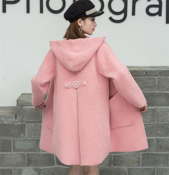 tees imitation of mink velvet thick coat ladies mid-length cardigan sweater fall and winter loose jacket with solid hood y421 yyg0, White 
tees imitation of mink velvet thick coat ladies mid-length cardigan sweater fall and winter loose jacket with solid hood y421 yyg0, White