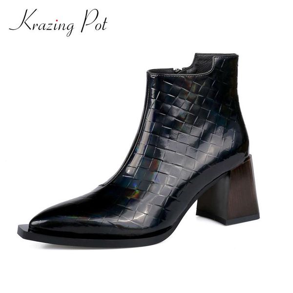 boots krazing pot large size natural leather winter shoes stone pattern pointed toe thick high heel zipper beauty lady ankle l99, Black
boots krazing pot large size natural leather winter shoes stone pattern pointed toe thick high heel zipper beauty lady ankle l99, Black