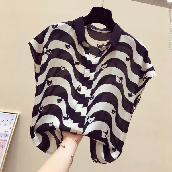 women's blouses & shirts chiffon loose fashion blouse stripe v-neck shirt summer casual short sleeve blusas houthion, White
women's blouses & shirts chiffon loose fashion blouse stripe v-neck shirt summer casual short sleeve blusas houthion, White