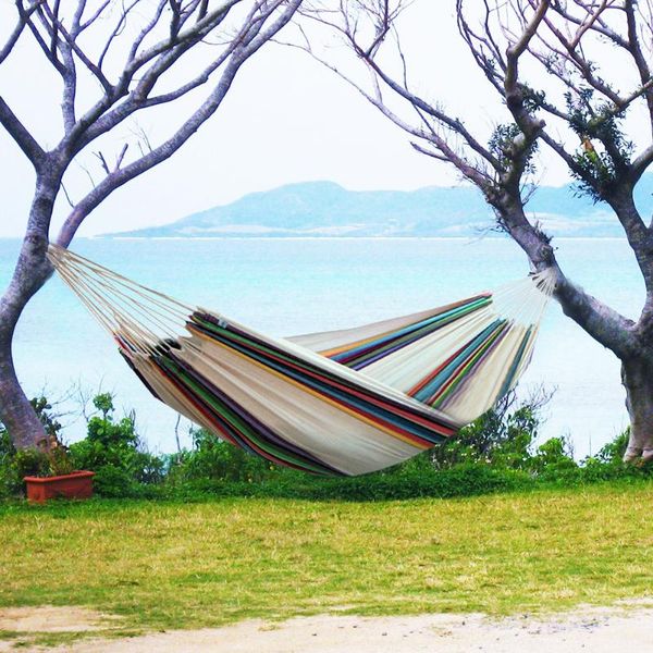 camp furniture canvas hammock thicken leisure stripe double single people hanging swing bed camping hiking 
camp furniture canvas hammock thicken leisure stripe double single people hanging swing bed camping hiking