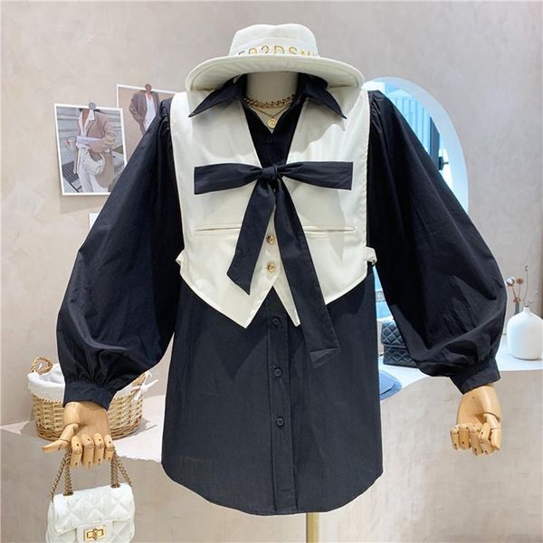 women's vests niche design clothing 2021 autumn medium and long bow sleeve shirt + pu leather vest two-piece set, Black;white
women's vests niche design clothing 2021 autumn medium and long bow sleeve shirt + pu leather vest two-piece set, Black;white
