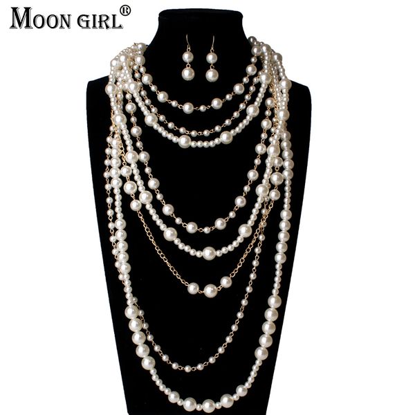 moon girl multi-layer simulated pearls chain long trendy statement choker necklace for women fashion jewelry, Silver
moon girl multi-layer simulated pearls chain long trendy statement choker necklace for women fashion jewelry, Silver