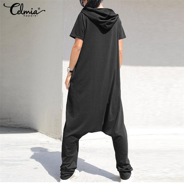 women casual solid color jumpsuit celmia 2021 summer short sleeve hooded zipper fashion drop-crotch harem pants pantalon s-5xl, Black;white
women casual solid color jumpsuit celmia 2021 summer short sleeve hooded zipper fashion drop-crotch harem pants pantalon s-5xl, Black;white