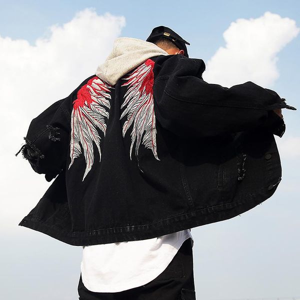 men brand black hole distressed denim jackets mens high street wing embroidery jeans jacket coat hip hop streetwear we359, Black;brown
men brand black hole distressed denim jackets mens high street wing embroidery jeans jacket coat hip hop streetwear we359, Black;brown