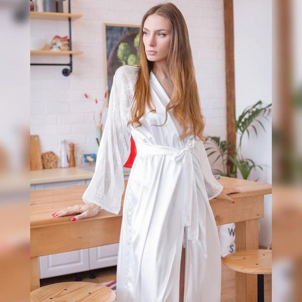women's sleepwear hiloc lace mesh robes woman nightie long sleeve for women nightdress up bathrobe female satin robe nightgown, Black;red 
women's sleepwear hiloc lace mesh robes woman nightie long sleeve for women nightdress up bathrobe female satin robe nightgown, Black;red