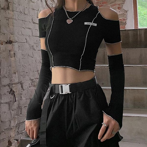 women's t-shirt e-girl style patchwork black t-shirts gothic hollow out sleeve y2k crop ruffles hem hip hop streetwear women tees, White
women's t-shirt e-girl style patchwork black t-shirts gothic hollow out sleeve y2k crop ruffles hem hip hop streetwear women tees, White