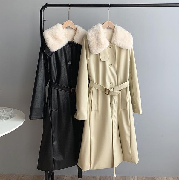 women's down & parkas 2021 winter women pu coat liner fur warm casual loose long belt padded jacket femme overcoat streetwear, Black
women's down & parkas 2021 winter women pu coat liner fur warm casual loose long belt padded jacket femme overcoat streetwear, Black