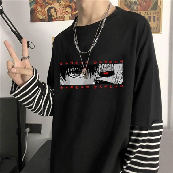 harajuku manga anime tokyo ghoul fake two pieces t-shirt funny of cartoon character eye print oversized street stripes t-shirts men's, White;black
harajuku manga anime tokyo ghoul fake two pieces t-shirt funny of cartoon character eye print oversized street stripes t-shirts men's, White;black