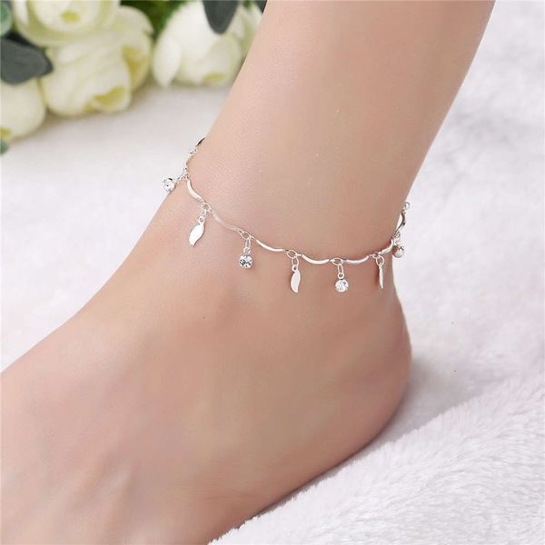 jewelry korean silver leaf zircon feet simple anklet female, Red;blue