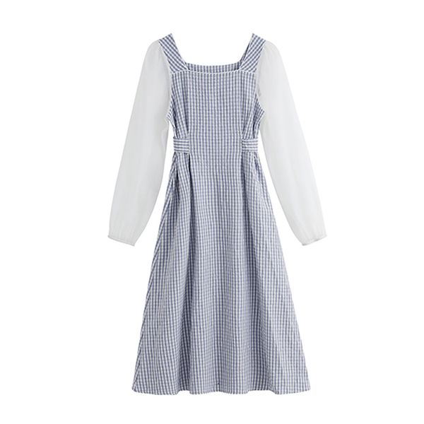 woman elegant plaid blue slash neck long sleeve knee length dress a-line mesh patchwork sash d2190 210514, Black;gray
woman elegant plaid blue slash neck long sleeve knee length dress a-line mesh patchwork sash d2190 210514, Black;gray