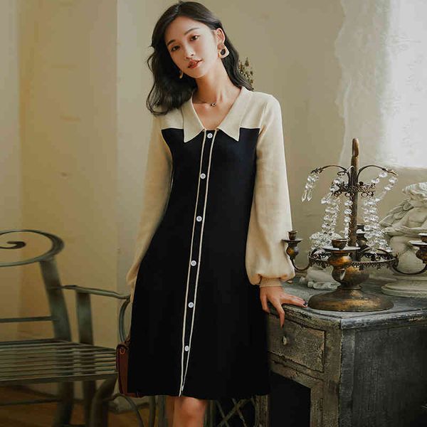 dress autumn winter sweater patchwork turn-down collar single breasted lantern long sleeve women p-131, Black;gray
dress autumn winter sweater patchwork turn-down collar single breasted lantern long sleeve women p-131, Black;gray