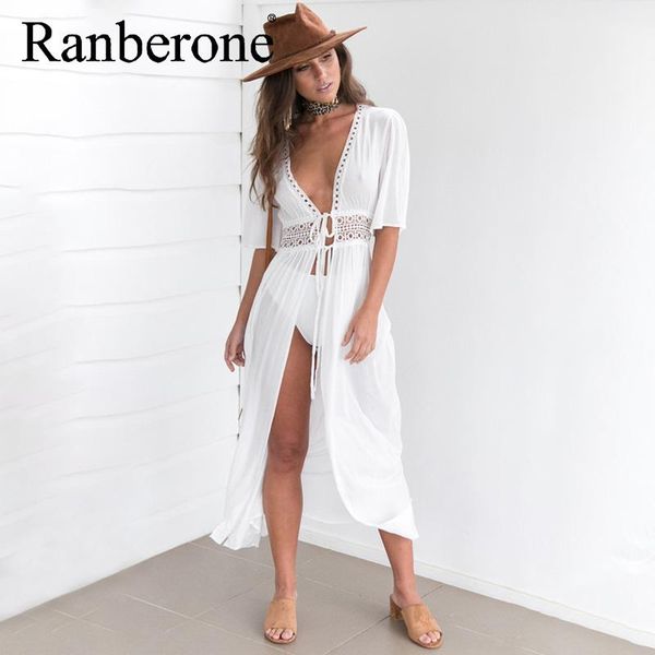 women's swimwear ranberone bikini cover up beach long maxi dress women white v neck robe bathing suit beachwear, White;black
women's swimwear ranberone bikini cover up beach long maxi dress women white v neck robe bathing suit beachwear, White;black