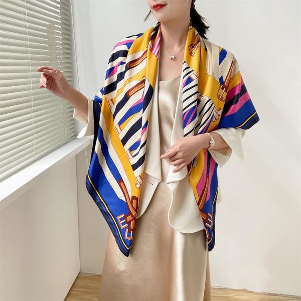 scarves female saddle style silk square scarf for women 130*130cm neck hair tie band designer soft neckerchief hijab foulard en soi, Blue;gray
scarves female saddle style silk square scarf for women 130*130cm neck hair tie band designer soft neckerchief hijab foulard en soi, Blue;gray