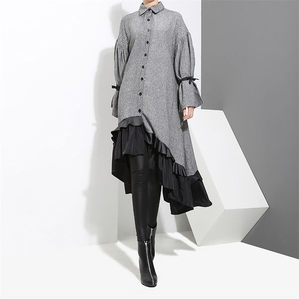new england style woman winter gray shirt dress midi long sleeve ruffle patchwork big size lady elegant party vintage dress 3073, Black;gray
new england style woman winter gray shirt dress midi long sleeve ruffle patchwork big size lady elegant party vintage dress 3073, Black;gray