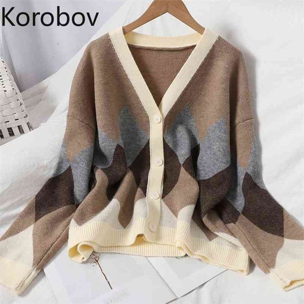korobov autumn winter new chic women cardigans korean v neck office lady hit color patchwork sweaters vintage plaid sueter mujer 210430, White
korobov autumn winter new chic women cardigans korean v neck office lady hit color patchwork sweaters vintage plaid sueter mujer 210430, White