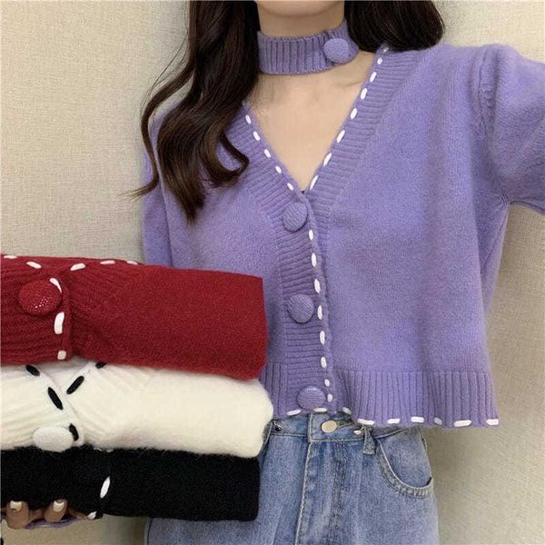 women's knits & tees 2021 fall elegant v-neck crop cardigans bright line decoration design long sleeve sweaters korean chic all-match k, White
women's knits & tees 2021 fall elegant v-neck crop cardigans bright line decoration design long sleeve sweaters korean chic all-match k, White