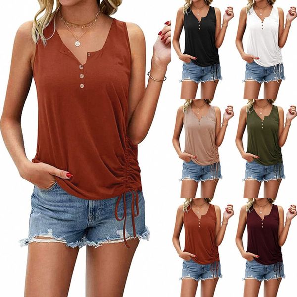 2021 european and american summer women's solid color u-neck single breasted half open drawstring vest for women, White
2021 european and american summer women's solid color u-neck single breasted half open drawstring vest for women, White