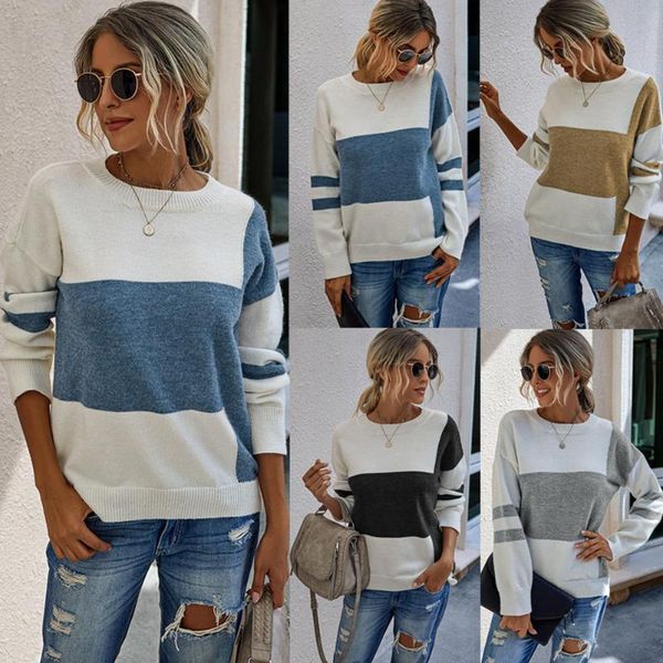women's sweaters autumn and winter stitching comfortable casual long sleeve pullover, White;black
women's sweaters autumn and winter stitching comfortable casual long sleeve pullover, White;black