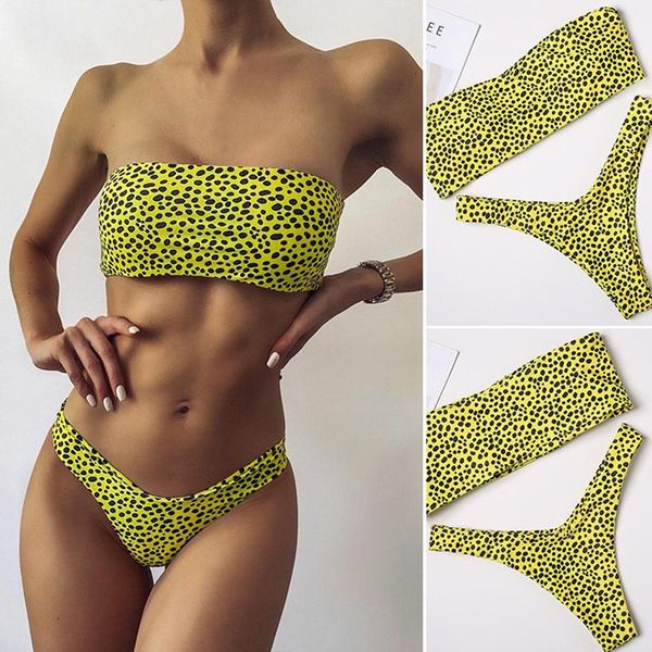 women's swimwear fluorescent leopard bikini tube swimsuit yellow, White;black
women's swimwear fluorescent leopard bikini tube swimsuit yellow, White;black