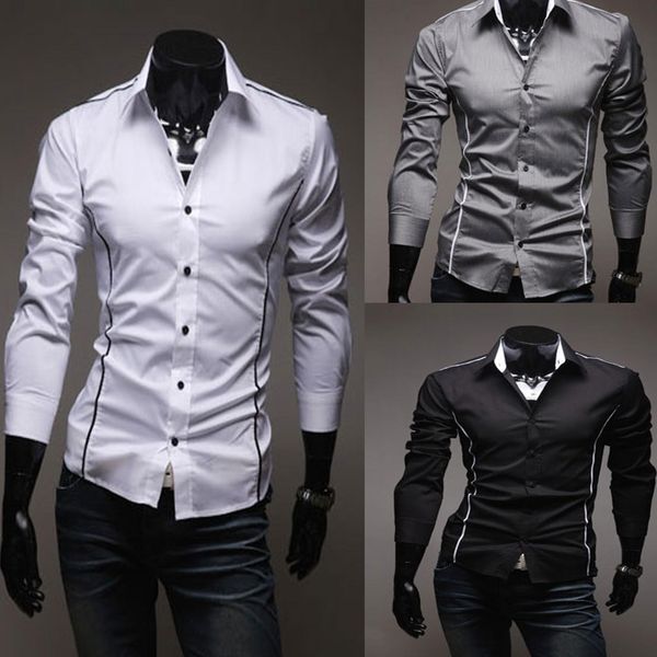 men's fashion stylish casual slim fit dress shirt long sleeve male shirts plus size 3xl, White;black
men's fashion stylish casual slim fit dress shirt long sleeve male shirts plus size 3xl, White;black