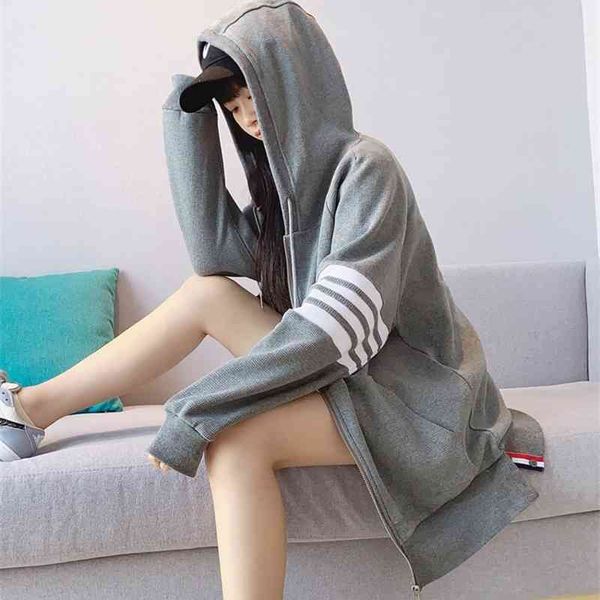 hooded sweater women's coat tb waffle fall winter new loose four bar couple zipper cashmere cardigan fashion, Black
hooded sweater women's coat tb waffle fall winter new loose four bar couple zipper cashmere cardigan fashion, Black