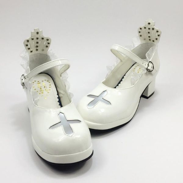 4.5cm high heels angelic imprint white girl's gothic cross straps lace lolita shoes with crown rivet dress, Black
4.5cm high heels angelic imprint white girl's gothic cross straps lace lolita shoes with crown rivet dress, Black