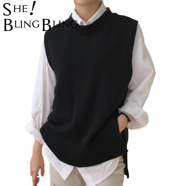 women basic o-neck sleeveless pullover knitted vest office lady temperament casual fashion waistcoats sweater 210523, White;black
women basic o-neck sleeveless pullover knitted vest office lady temperament casual fashion waistcoats sweater 210523, White;black
