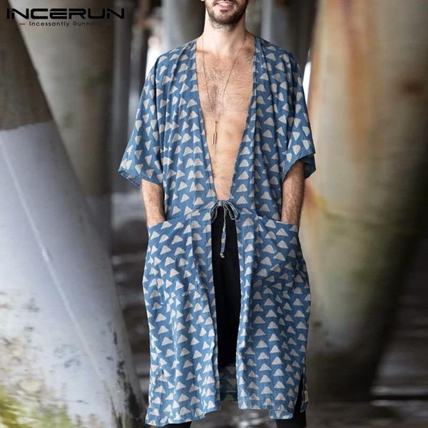 men printing shirt v neck 2021 short sleeve pockets casual long streetwear lace up vintage cardigan leisure camisas incerun, White;black
men printing shirt v neck 2021 short sleeve pockets casual long streetwear lace up vintage cardigan leisure camisas incerun, White;black