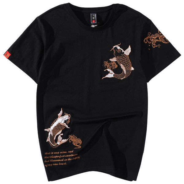 men's t-shirts chinese embroidery cotton short sleeve fish casual loose breathable summer op harajuku streetwear male b7ch, White;black
men's t-shirts chinese embroidery cotton short sleeve fish casual loose breathable summer op harajuku streetwear male b7ch, White;black