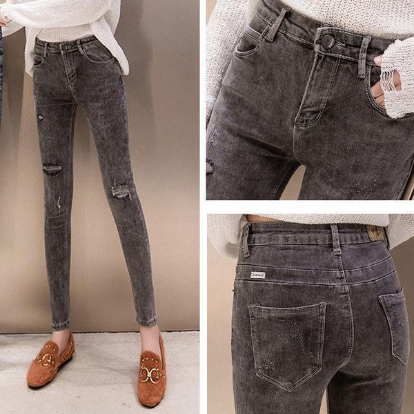 women's jeans fashion spring and autumn high-waisted solid color all-match trousers tight elastic ripped pants women, Blue
women's jeans fashion spring and autumn high-waisted solid color all-match trousers tight elastic ripped pants women, Blue