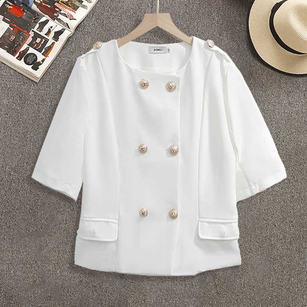 office ladies elegant white jacket blazer female summer spring coat outwear half sleeve wear to work button blaser 210527, Black;brown
office ladies elegant white jacket blazer female summer spring coat outwear half sleeve wear to work button blaser 210527, Black;brown