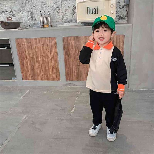 spring autumn boys fashion turn-down collar contrasting thread t shirts kids cotton patchwork 210708, Blue
spring autumn boys fashion turn-down collar contrasting thread t shirts kids cotton patchwork 210708, Blue
