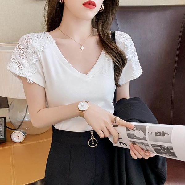 women's t-shirt summer 2021 fashion cotton t shirt short sleeve v neck slim vintage white hollow tshirts tee femme
women's t-shirt summer 2021 fashion cotton t shirt short sleeve v neck slim vintage white hollow tshirts tee femme