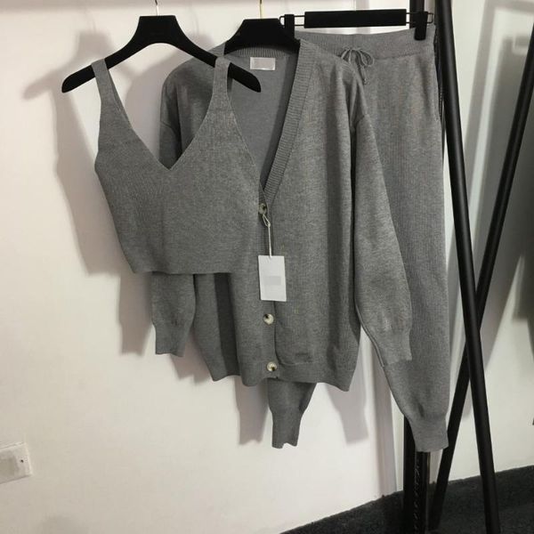 women's pants & capris 2021 three piece v-neck suspender vest + long sleeved cardigan jacket elastic waist casual, Black;white
