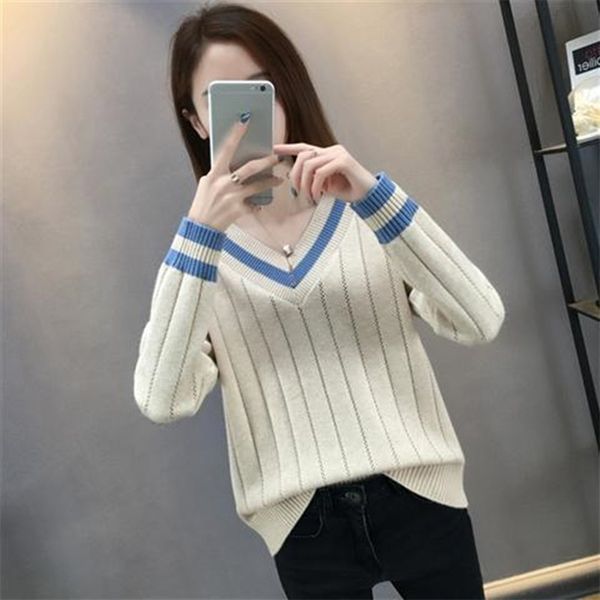 autumn and winter women's v-neck sweater loose bottoming shirt color matching knitted sleeves 210427, White;black
autumn and winter women's v-neck sweater loose bottoming shirt color matching knitted sleeves 210427, White;black