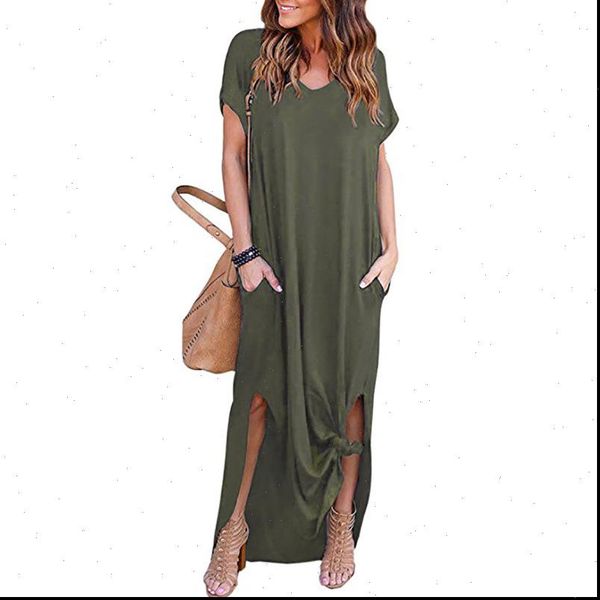 summer short sleeve womens dress v neck casual slit hem solid party beach maxi long brief black vestido plus size, Black;gray
summer short sleeve womens dress v neck casual slit hem solid party beach maxi long brief black vestido plus size, Black;gray