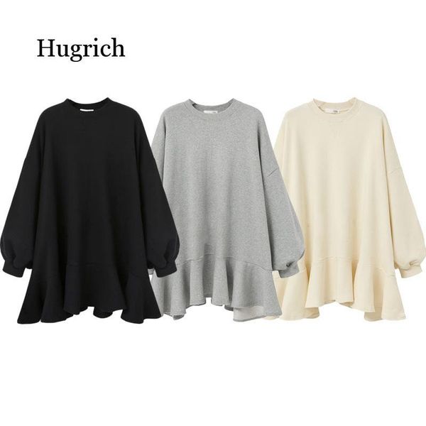 casual dresses 2021 autumn winter fashion women short dress solid color wild loose plus ruffled, Black;gray
casual dresses 2021 autumn winter fashion women short dress solid color wild loose plus ruffled, Black;gray